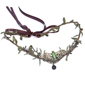 MOSTORY Handmade Black Elf Moon Crown - Woodland Fairy Headpiece Medieval Leaf Circlet for Women Girls Witch Renaissance Halloween Party Prom Cosplay Accessory