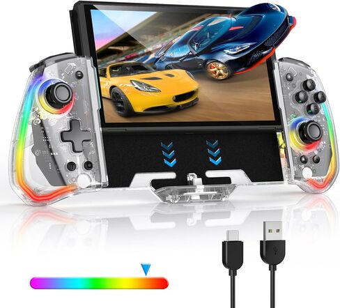 وحدة تحكم Switch Joypad لجهاز Nintendo Switch/OLED، استبدال وحدة تحكم التبديل RGB قطعة واحدة لـ Joy-con مع TURBO قابل للتعديل، اهتزاز محرك مزدوج، وحدة تحكم احترافية محمولة لتبديل الألعاب in Kuwait