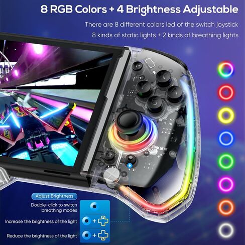 وحدة تحكم Switch Joypad لجهاز Nintendo Switch/OLED، استبدال وحدة تحكم التبديل RGB قطعة واحدة لـ Joy-con مع TURBO قابل للتعديل، اهتزاز محرك مزدوج، وحدة تحكم احترافية محمولة لتبديل الألعاب in Kuwait