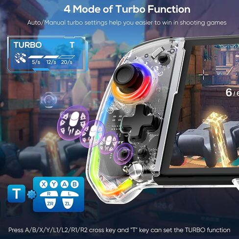 وحدة تحكم Switch Joypad لجهاز Nintendo Switch/OLED، استبدال وحدة تحكم التبديل RGB قطعة واحدة لـ Joy-con مع TURBO قابل للتعديل، اهتزاز محرك مزدوج، وحدة تحكم احترافية محمولة لتبديل الألعاب in Kuwait