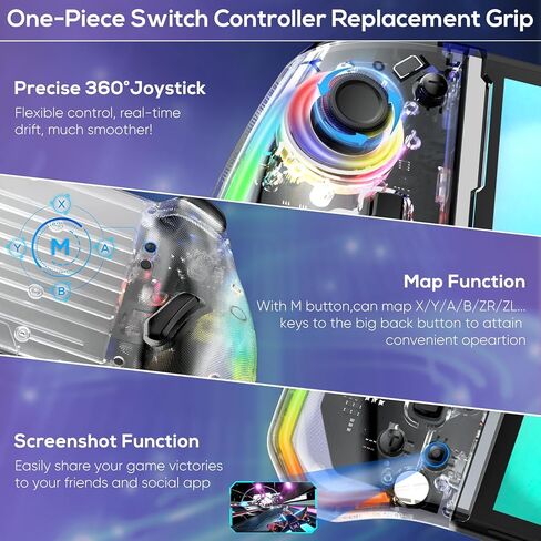 وحدة تحكم Switch Joypad لجهاز Nintendo Switch/OLED، استبدال وحدة تحكم التبديل RGB قطعة واحدة لـ Joy-con مع TURBO قابل للتعديل، اهتزاز محرك مزدوج، وحدة تحكم احترافية محمولة لتبديل الألعاب in Kuwait