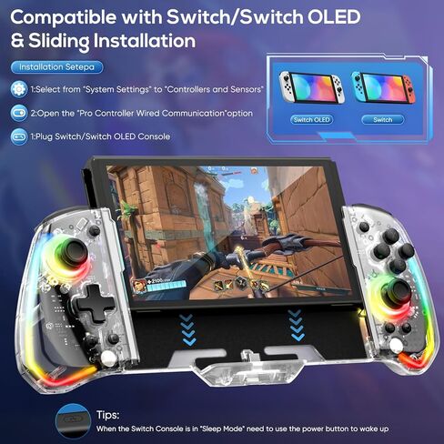 وحدة تحكم Switch Joypad لجهاز Nintendo Switch/OLED، استبدال وحدة تحكم التبديل RGB قطعة واحدة لـ Joy-con مع TURBO قابل للتعديل، اهتزاز محرك مزدوج، وحدة تحكم احترافية محمولة لتبديل الألعاب in Kuwait