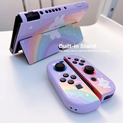 حافظات حماية لطيفة من Starry Forest لجهاز Nintendo Switch OLED مع أغطية عصا Joycon، غطاء صلب من البلاستيك الأرجواني لوحدة تحكم Switch OLED، أرنب قوس قزح (لجهاز Switch OLED) in Saudi Arabia