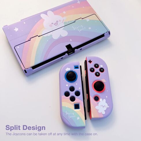 حافظات حماية لطيفة من Starry Forest لجهاز Nintendo Switch OLED مع أغطية عصا Joycon، غطاء صلب من البلاستيك الأرجواني لوحدة تحكم Switch OLED، أرنب قوس قزح (لجهاز Switch OLED) in Saudi Arabia