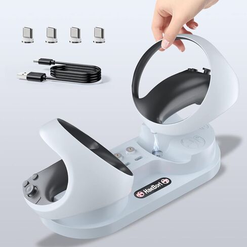 قاعدة شحن PSVR 2، قاعدة شحن PSVR2 متوافقة مع وحدة تحكم PSVR2، شاحن وحدة تحكم PSVR2 مع مؤشر LED، حامل شاحن PSVR 2 مع ملحقات 4 مشبك مغناطيسي من النوع C وكابل من النوع C in Kuwait