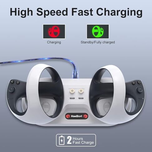 قاعدة شحن PSVR 2، قاعدة شحن PSVR2 متوافقة مع وحدة تحكم PSVR2، شاحن وحدة تحكم PSVR2 مع مؤشر LED، حامل شاحن PSVR 2 مع ملحقات 4 مشبك مغناطيسي من النوع C وكابل من النوع C in Kuwait
