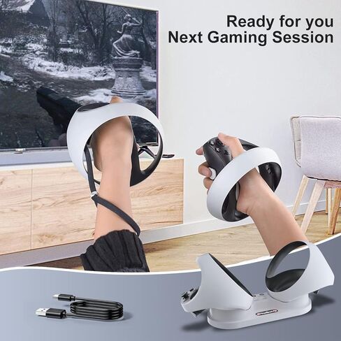 قاعدة شحن PSVR 2، قاعدة شحن PSVR2 متوافقة مع وحدة تحكم PSVR2، شاحن وحدة تحكم PSVR2 مع مؤشر LED، حامل شاحن PSVR 2 مع ملحقات 4 مشبك مغناطيسي من النوع C وكابل من النوع C in Kuwait