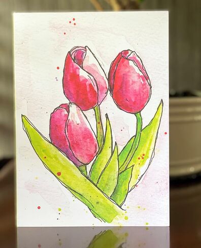 Festive Pink Tulip Greeting Card, Thinking of You, Anniversary, Condolences, Loss of Husband Cards, Sympathy Card, Get Well Cards, Christian & Religious Sympathy Cards with Envelopes (Red) in Saudi Arabia
