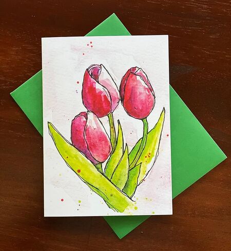 Festive Pink Tulip Greeting Card, Thinking of You, Anniversary, Condolences, Loss of Husband Cards, Sympathy Card, Get Well Cards, Christian & Religious Sympathy Cards with Envelopes (Red) in Saudi Arabia
