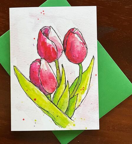 Festive Pink Tulip Greeting Card, Thinking of You, Anniversary, Condolences, Loss of Husband Cards, Sympathy Card, Get Well Cards, Christian & Religious Sympathy Cards with Envelopes (Red) in Saudi Arabia