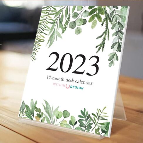 تقويم مكتبي بألوان مائية نباتية مع حامل أكريليك | تقويم مكتب 2023 مقاس 4.25 × 5.5 بوصة | طباعة الأوكالبتوس الخضراء | التقويم الشهري in Saudi Arabia