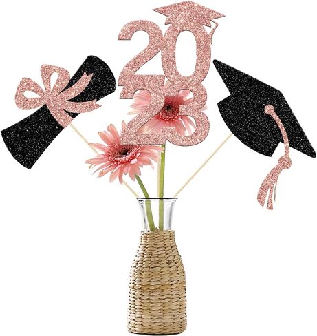 Graduation 2023 Graduation Centerpiece Sticks Class of 2023 Party Decor Table Toppers for College High School Graduation Party Supplies 12 Pieces Rose Gold & Black in Saudi Arabia