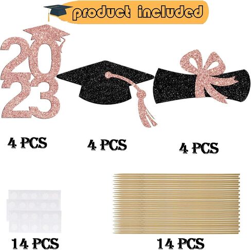 Graduation 2023 Graduation Centerpiece Sticks Class of 2023 Party Decor Table Toppers for College High School Graduation Party Supplies 12 Pieces Rose Gold & Black in Saudi Arabia