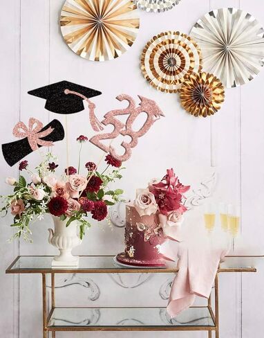 Graduation 2023 Graduation Centerpiece Sticks Class of 2023 Party Decor Table Toppers for College High School Graduation Party Supplies 12 Pieces Rose Gold & Black in Saudi Arabia