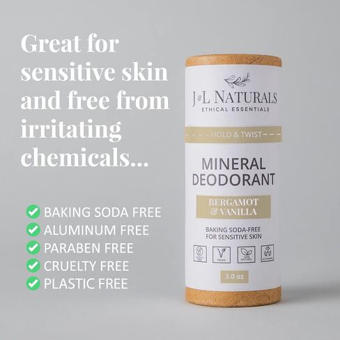 J&L Naturals Mineral Deodorant | Baking Soda-Free, 100% Natural, Sustainable Skin Care | Sensitive Deodorant For Women & Men | Aluminum Free, Vegan, Cruelty-Free (Activated Charcoal, 3 Oz (Pack of 2)) in Kuwait