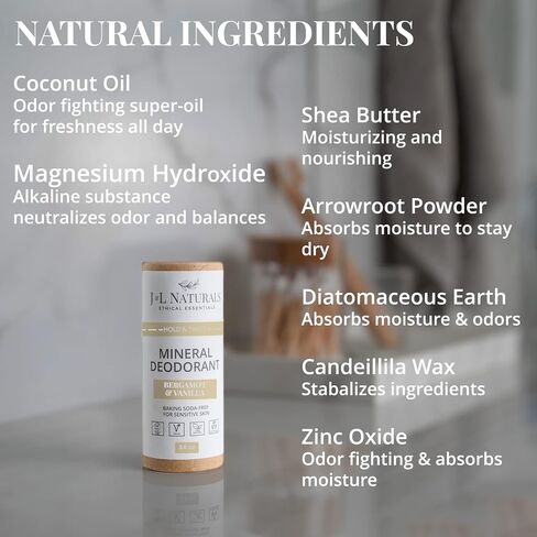 J&L Naturals Mineral Deodorant | Baking Soda-Free, 100% Natural, Sustainable Skin Care | Sensitive Deodorant For Women & Men | Aluminum Free, Vegan, Cruelty-Free (Activated Charcoal, 3 Oz (Pack of 2)) in Kuwait