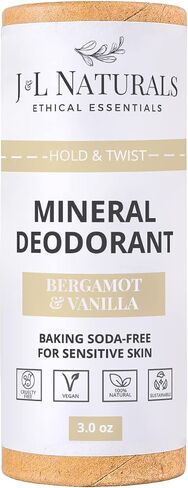 J&L Naturals Mineral Deodorant | Baking Soda-Free, 100% Natural, Sustainable Skin Care | Sensitive Deodorant For Women & Men | Aluminum Free, Vegan, Cruelty-Free (Activated Charcoal, 3 Oz (Pack of 2)) in Kuwait