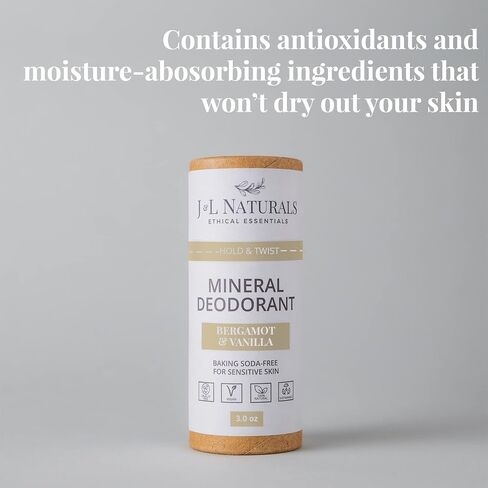 J&L Naturals Mineral Deodorant | Baking Soda-Free, 100% Natural, Sustainable Skin Care | Sensitive Deodorant For Women & Men | Aluminum Free, Vegan, Cruelty-Free (Activated Charcoal, 3 Oz (Pack of 2)) in Kuwait