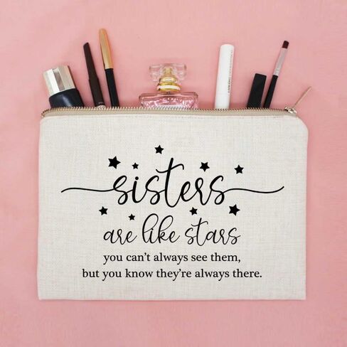 حقيبة مكياج Sisters Are Like Stars لهدايا عيد ميلاد الأخت، حقيبة مستحضرات التجميل أفضل هدية للأصدقاء للأخوات الصغيرات الكبيرات in Kuwait