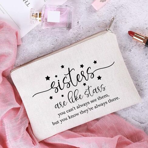 حقيبة مكياج Sisters Are Like Stars لهدايا عيد ميلاد الأخت، حقيبة مستحضرات التجميل أفضل هدية للأصدقاء للأخوات الصغيرات الكبيرات in Kuwait