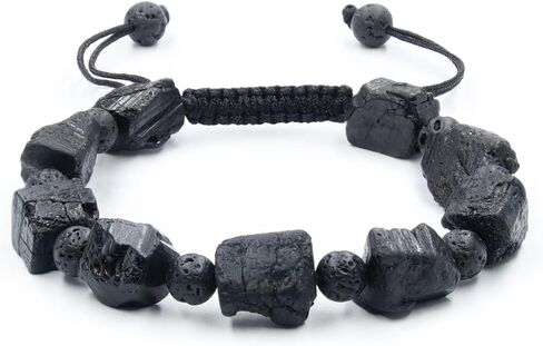 سوار حجر التورمالين الأسود - سوار ناشر الزيت العطري من الخرز الحجري الكريستالي من جيناستو، سوار الصخور البركانية من أجل شفاء الشاكرا والاسترخاء والحظ in Kuwait