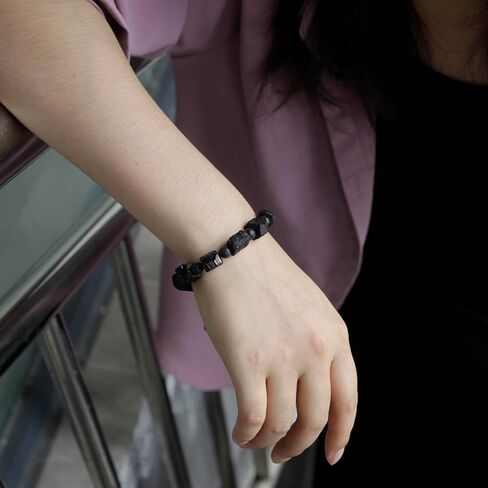 سوار حجر التورمالين الأسود - سوار ناشر الزيت العطري من الخرز الحجري الكريستالي من جيناستو، سوار الصخور البركانية من أجل شفاء الشاكرا والاسترخاء والحظ in Kuwait