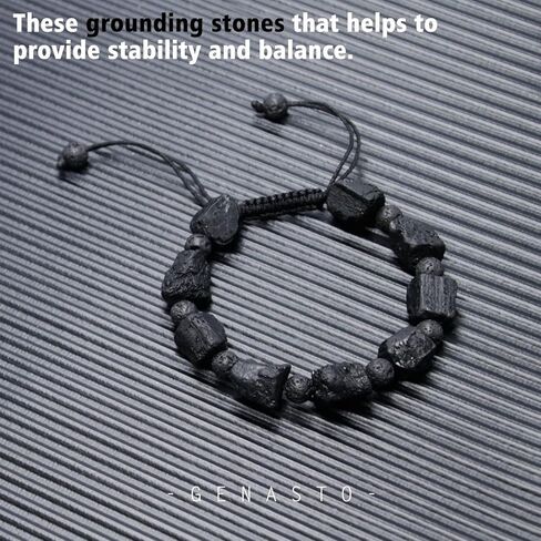 سوار حجر التورمالين الأسود - سوار ناشر الزيت العطري من الخرز الحجري الكريستالي من جيناستو، سوار الصخور البركانية من أجل شفاء الشاكرا والاسترخاء والحظ in Kuwait