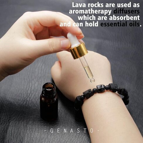 سوار حجر التورمالين الأسود - سوار ناشر الزيت العطري من الخرز الحجري الكريستالي من جيناستو، سوار الصخور البركانية من أجل شفاء الشاكرا والاسترخاء والحظ in Kuwait