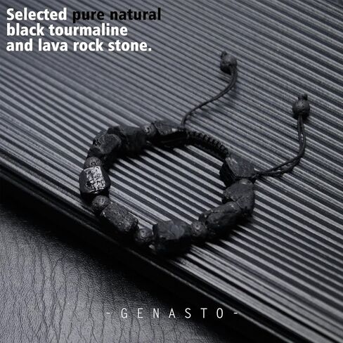 سوار حجر التورمالين الأسود - سوار ناشر الزيت العطري من الخرز الحجري الكريستالي من جيناستو، سوار الصخور البركانية من أجل شفاء الشاكرا والاسترخاء والحظ in Kuwait