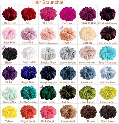 38 Colors Available, Big Scrunchies for Hair, Soft Cheer Chiffon large Ponytail Holder, Cute Birthday Gift for Women Girl Teen, Holiday Accessory (Black) in Saudi Arabia