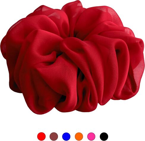 38 Colors Available, Big Scrunchies for Hair, Soft Cheer Chiffon large Ponytail Holder, Cute Birthday Gift for Women Girl Teen, Holiday Accessory (Black) in Saudi Arabia