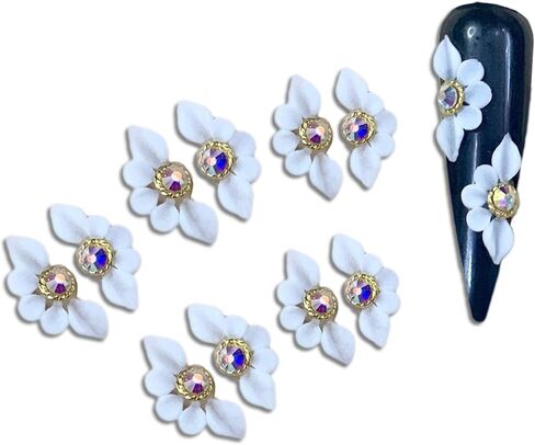 Set 10Pcs 3D Sweet Season Poinettia (5 Petals) Flower Nail Art Charms Handmade by Acrylic Powder Design Acrylic Nail Art for Women Girls (White-10Pcs) in Kuwait