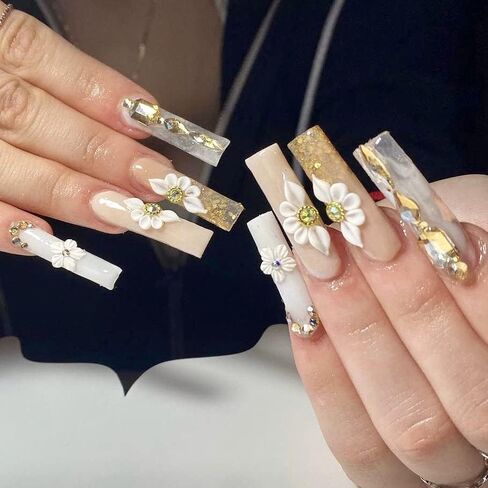 Set 10Pcs 3D Sweet Season Poinettia (5 Petals) Flower Nail Art Charms Handmade by Acrylic Powder Design Acrylic Nail Art for Women Girls (White-10Pcs) in Kuwait