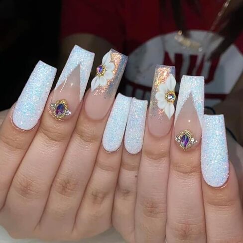 Set 10Pcs 3D Sweet Season Poinettia (5 Petals) Flower Nail Art Charms Handmade by Acrylic Powder Design Acrylic Nail Art for Women Girls (White-10Pcs) in Kuwait