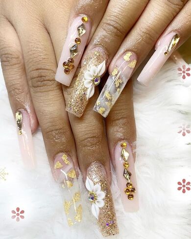 Set 10Pcs 3D Sweet Season Poinettia (5 Petals) Flower Nail Art Charms Handmade by Acrylic Powder Design Acrylic Nail Art for Women Girls (White-10Pcs) in Kuwait