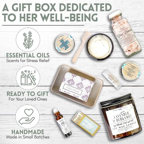 شركة ذا ليتل فلاور سوب كو - مجموعة هدايا الاسترخاء في صندوق هدايا يوم السبا - غسول وصابون شمعة مصنوع يدويًا - سلة هدايا عيد الأم للأمهات اللاتي لديهن كل شيء in Kuwait