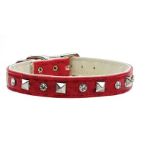Sophisticated Metallic Crystal and Pyramid Designer Collar for puppies and small dogs & Cats. ((S) 14", Metallic Blue)