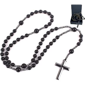Tiger Eye Cross Necklace, Black Obsidian and Hematite Christ Healing Crystal Necklaces with Cross Pendant Men Necklace Meditation Jewelry (Tiger Eye)