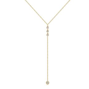Handmade Sterling Silver Lariat Necklace, Simulated Diamond Dainty Drop Y Chain Necklace for Women (Round diamonds-Silver) in Saudi Arabia