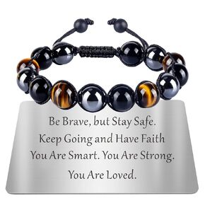 Gifts for Him Mens Beaded Bracelets for Men Women Teen Boys, Handmade Triple Protection Bracelet Tiger Eye Bracelet Men Black Obsidian Bracelet Birthday Gifts for Men with Engraved Wallet Card