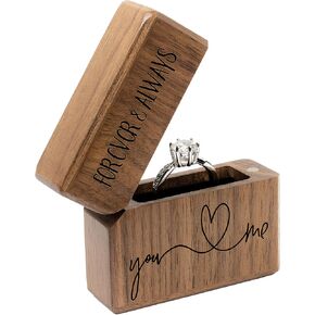 Engagement Ring Box for Proposal Slim Pocket Size Walnut Wooden Lighter Ring Box Engraved (Forever and Always You and Me)