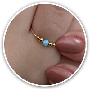 Blue Opal Fidget Ring 14k Gold Filled Free Moving Beads Meditation Stress Free Fidget Jewelry One Size (Blue Opal, gold-filled)