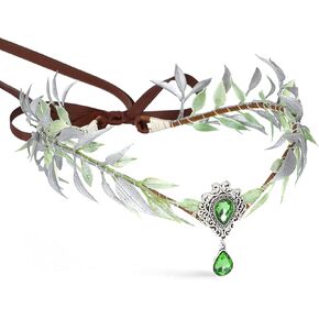 MOSTORY Handmade Flower Elf Crown - Woodland Fairy Headpiece Elven Floral Tiara Forest Circlet for Women Girls Renaissance Halloween Cosplay Party Green Purple in Saudi Arabia