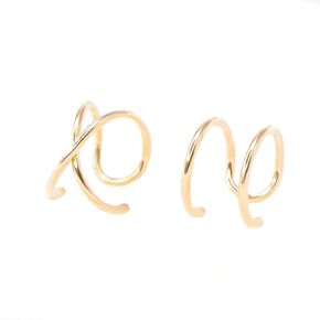مجموعة من قطعتين من أساور الأذن، تصميم مزدوج ومتقاطع، حلق غضروفي بسيط ومزيف، مقاس 20 مطلي بالذهب عيار 14 قيراط، حلزوني، مجوهرات ثقب المحار، إكسسوارات مريحة للفتيات المراهقات بوهو in Kuwait