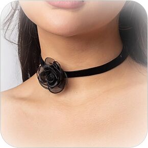 Flower Necklace Black White Pink Choker for Women Girls Flower Choker Necklace Summer Beach Choker Jewelry (Black) in Saudi Arabia