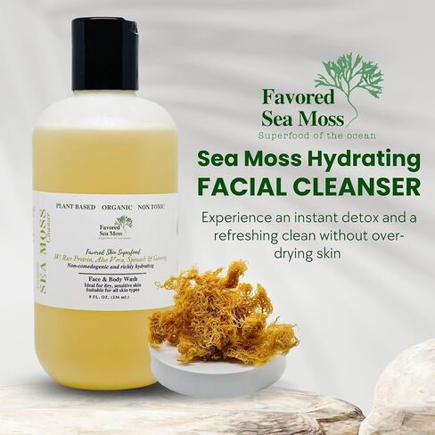 منظف ​​الوجه المرطب من طحالب البحر المفضل، غسول الوجه الرغوي، منظف الوجه للنساء والرجال، منظف مرطب من طحالب البحر، غسول الوجه، منتجات العناية ببشرة الوجه - 8 أونصة سائلة in Kuwait