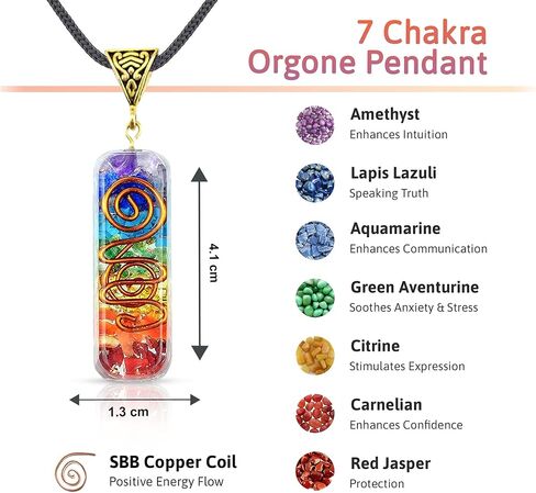 مجموعة مجوهرات مكونة من 7 شاكرا للرجال والنساء - سوار شاكرا ناشر للزيوت العطرية من خرز اللافا لتحقيق التوازن والحماية - قلادة أورجون مع سلك قابل للتعديل للشفاء الروحي in Kuwait