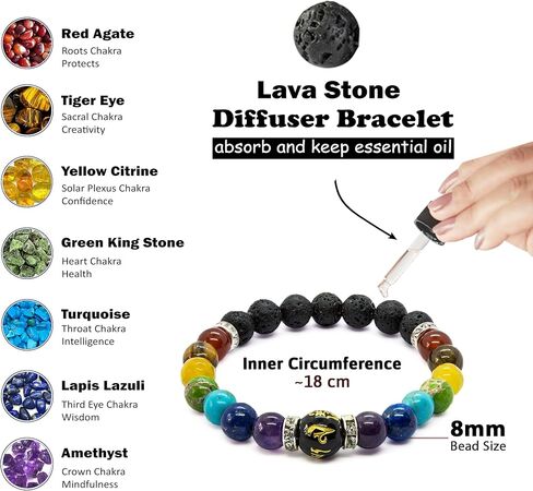 مجموعة مجوهرات مكونة من 7 شاكرا للرجال والنساء - سوار شاكرا ناشر للزيوت العطرية من خرز اللافا لتحقيق التوازن والحماية - قلادة أورجون مع سلك قابل للتعديل للشفاء الروحي in Kuwait