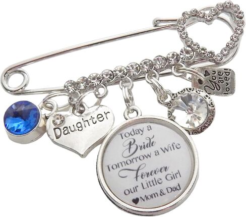 Something Blue Bridal Wedding Gift Bride Pin, Garter Pin Corsage Pin, Bride Pin, Memorial Pin, Bride Charm, Six Pence, Bridal Shower gift, Wedding Keepsake Brooch (My Little Girl (Mom)) in Kuwait