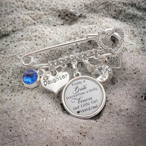 Something Blue Bridal Wedding Gift Bride Pin, Garter Pin Corsage Pin, Bride Pin, Memorial Pin, Bride Charm, Six Pence, Bridal Shower gift, Wedding Keepsake Brooch (My Little Girl (Mom)) in Kuwait